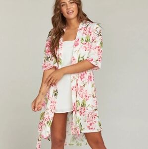 Show Me Your Mumu Floral Bri Robe Cardigan Womens One Size Pink White Sleepwear